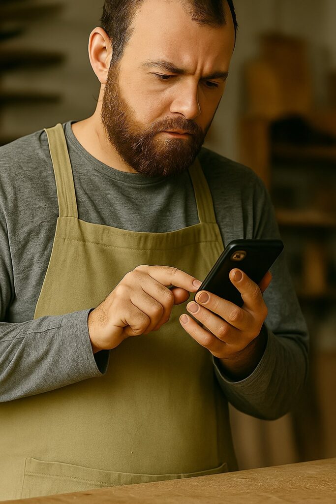 Mobilya ustası acil tamir çağrısı için cep telefonunu kullanıyor